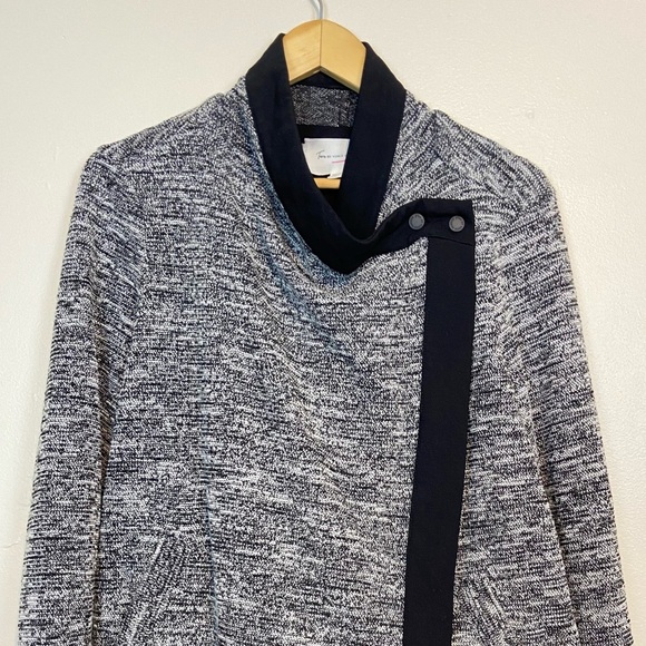 Two by Vince Camuto Asymmetrical Knit Jacket Black White Marled - Picture 3 of 6